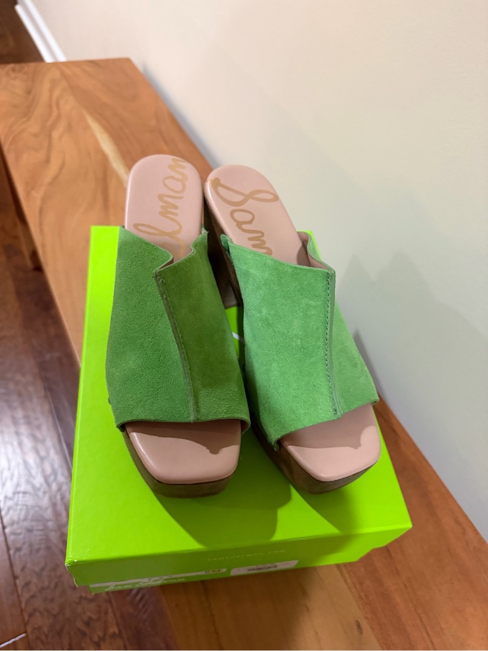 Sam Edelman Green Suede Open-Toe Slide Mules
